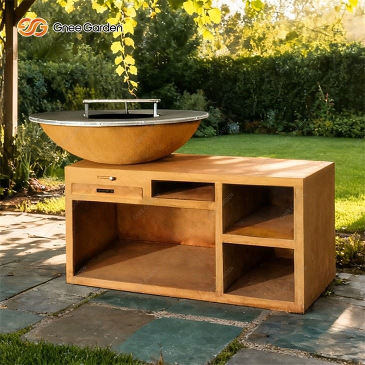 Camping Weathering Steel Grill Barbecue with Storage Space