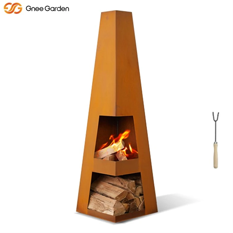 Modern Wood-burning Corten Steel Fireplace Modern Wood-burning Corten Steel Fireplace
