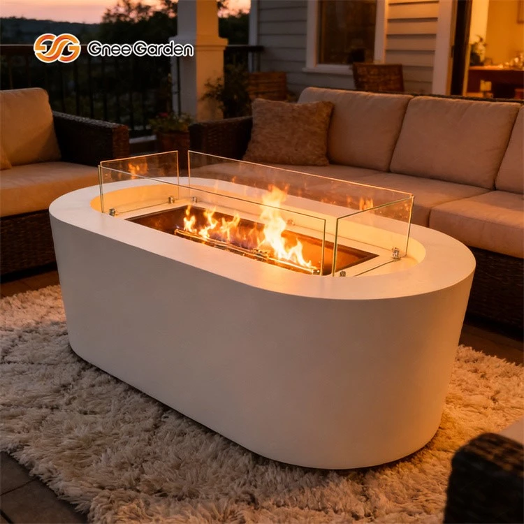 Oval Modern White Outdoor Gas Fire Pit Table Oval Modern White Outdoor Gas Fire Pit Table